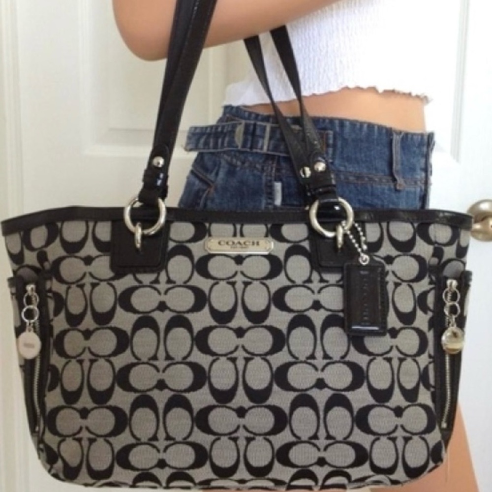Coach Black and Gray Monogram Tote